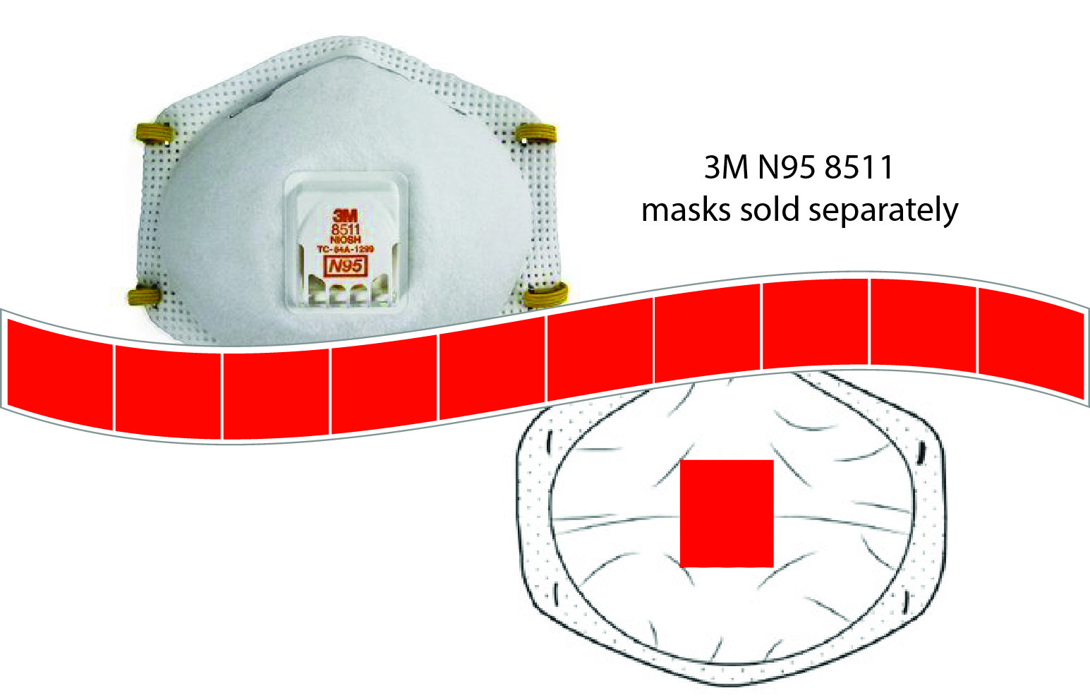 3M 3920-RD Red Dot 3M&trade; Duct Tape Strip of 10 Sold With 051138-54343 8511 N95 Mask
